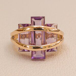 10k Gold Wrap Ring with Three Emerald-Cut Amethysts — Size 5.75